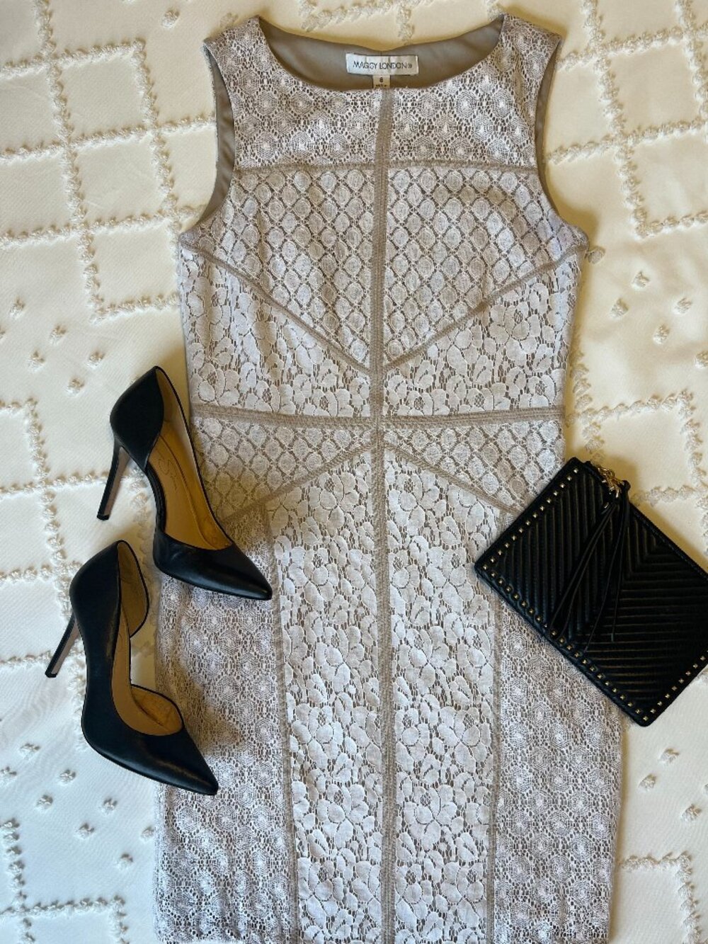 Maggie London Sleeveless Floral Lace Sheath Dress SIZE 8